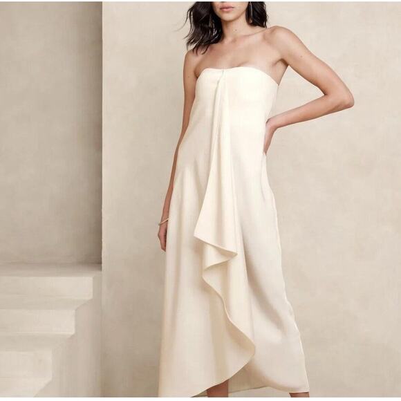 NWT Banana Republic Cream Drape Front Maxi Dress Size 14 NEW - Picture 1 of 10